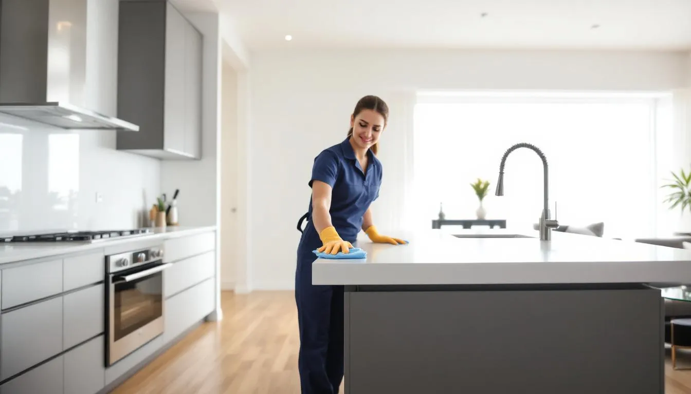 A professional cleaner performing a comprehensive home deep cleaning service.