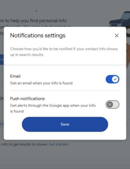 automated monitoring in google results about you tool
