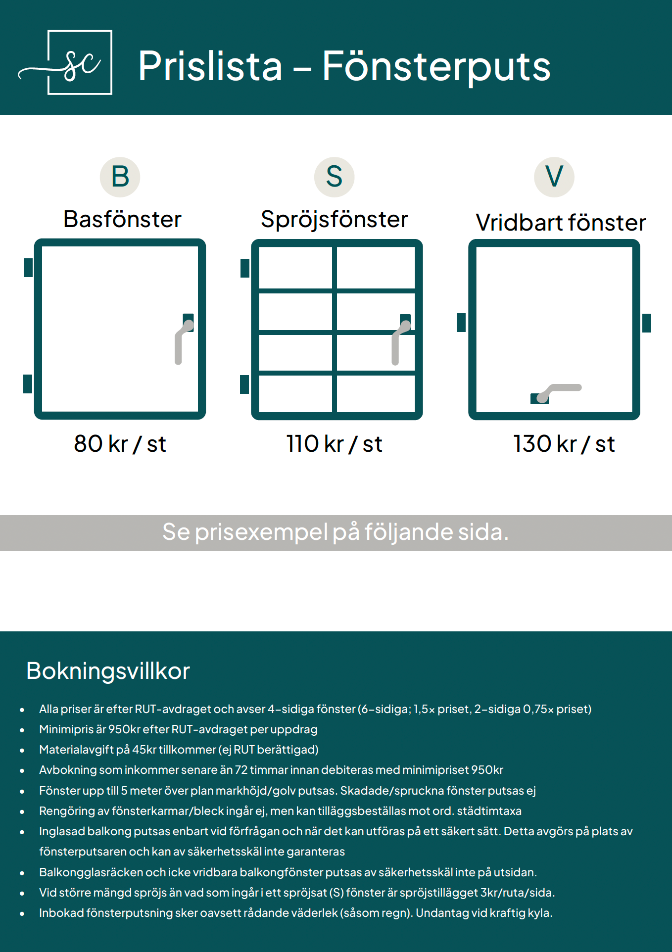 Vår prislista för fönsterputs.