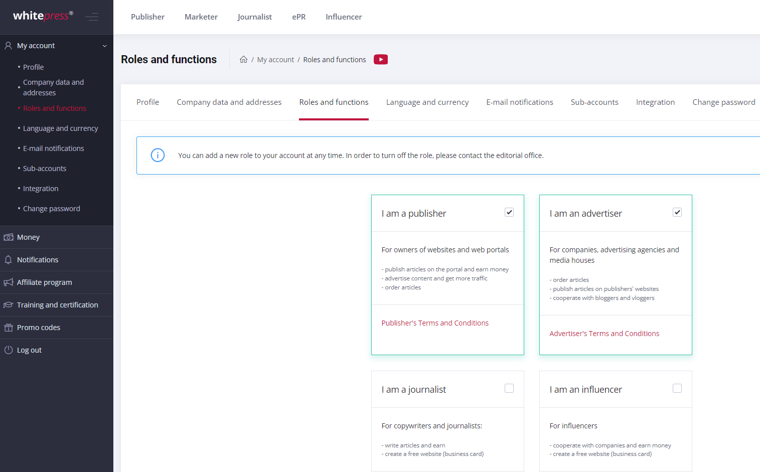 WhitePress dashboard - screenshot