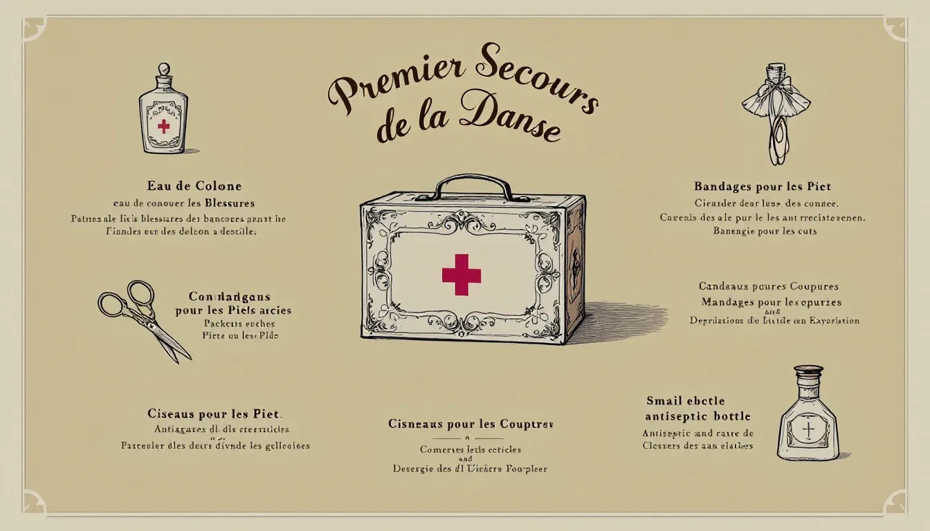 Essential items in a ballet first aid kit.