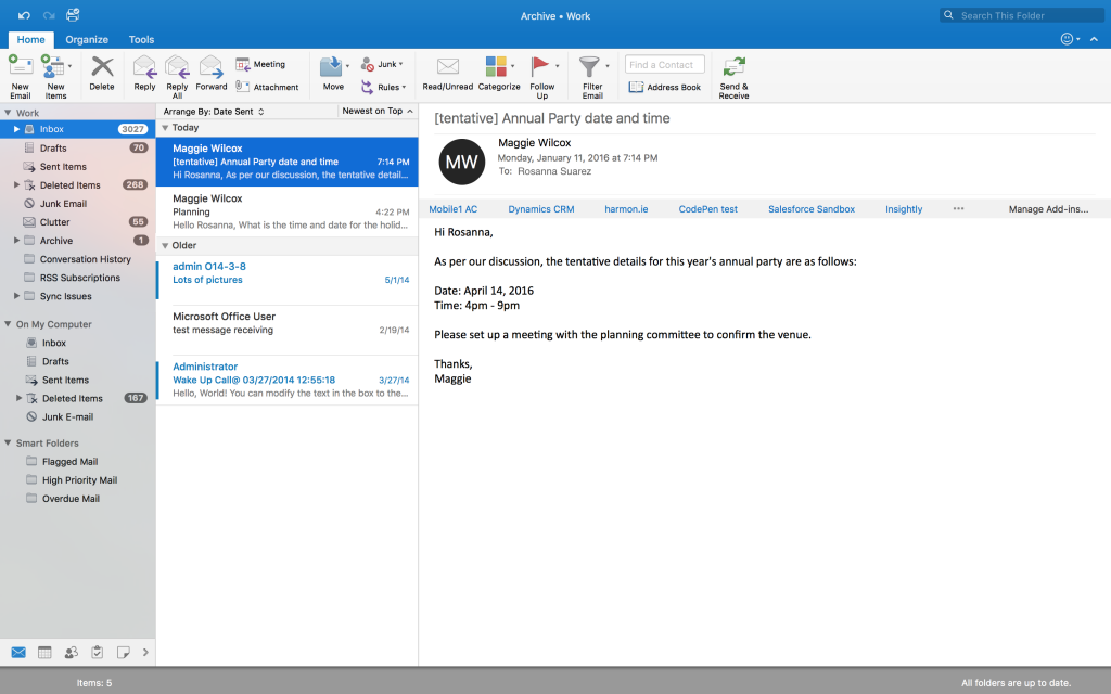 A screenshot of Outlook, an essential integration for sales reps who use this tool.