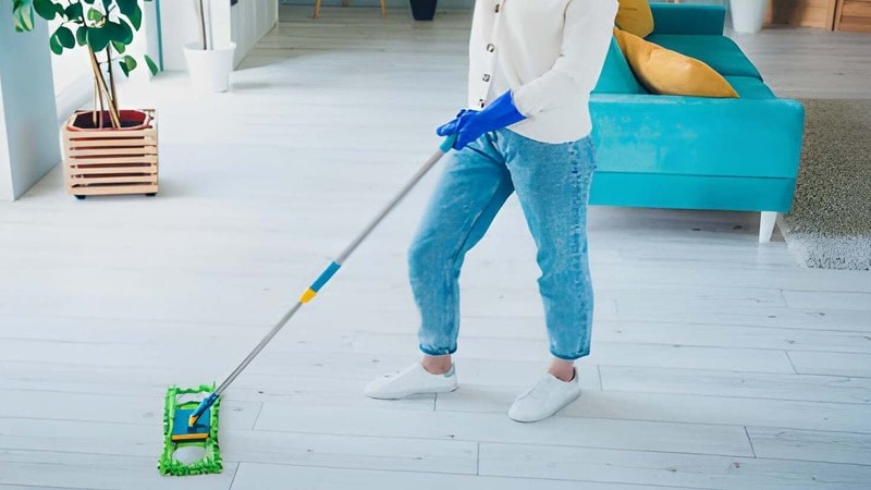 cleaning routine work using microfiber mops