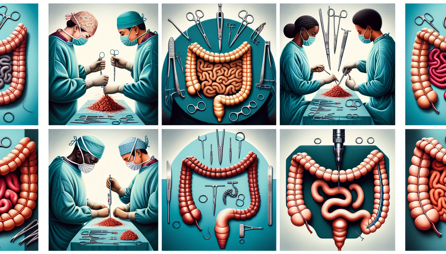 Illustration of different surgical procedures for colon cancer