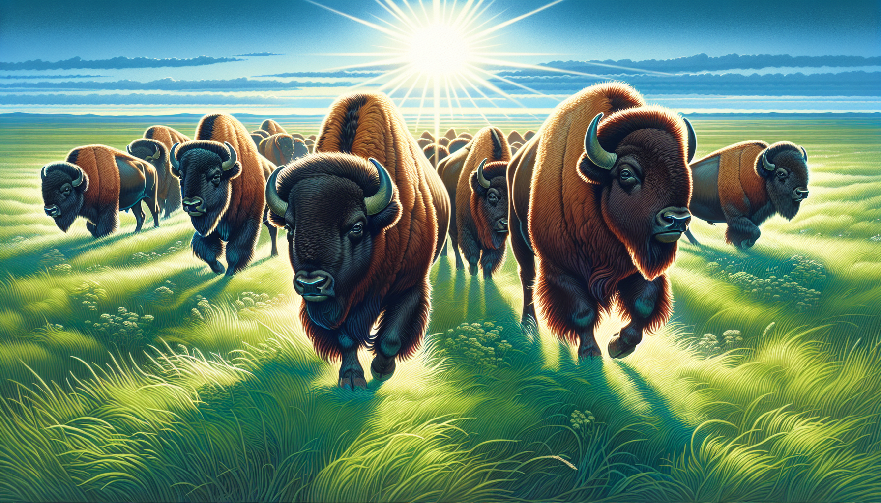 Illustration of bison roaming on grasslands. Bison Tallow Skin Benefits