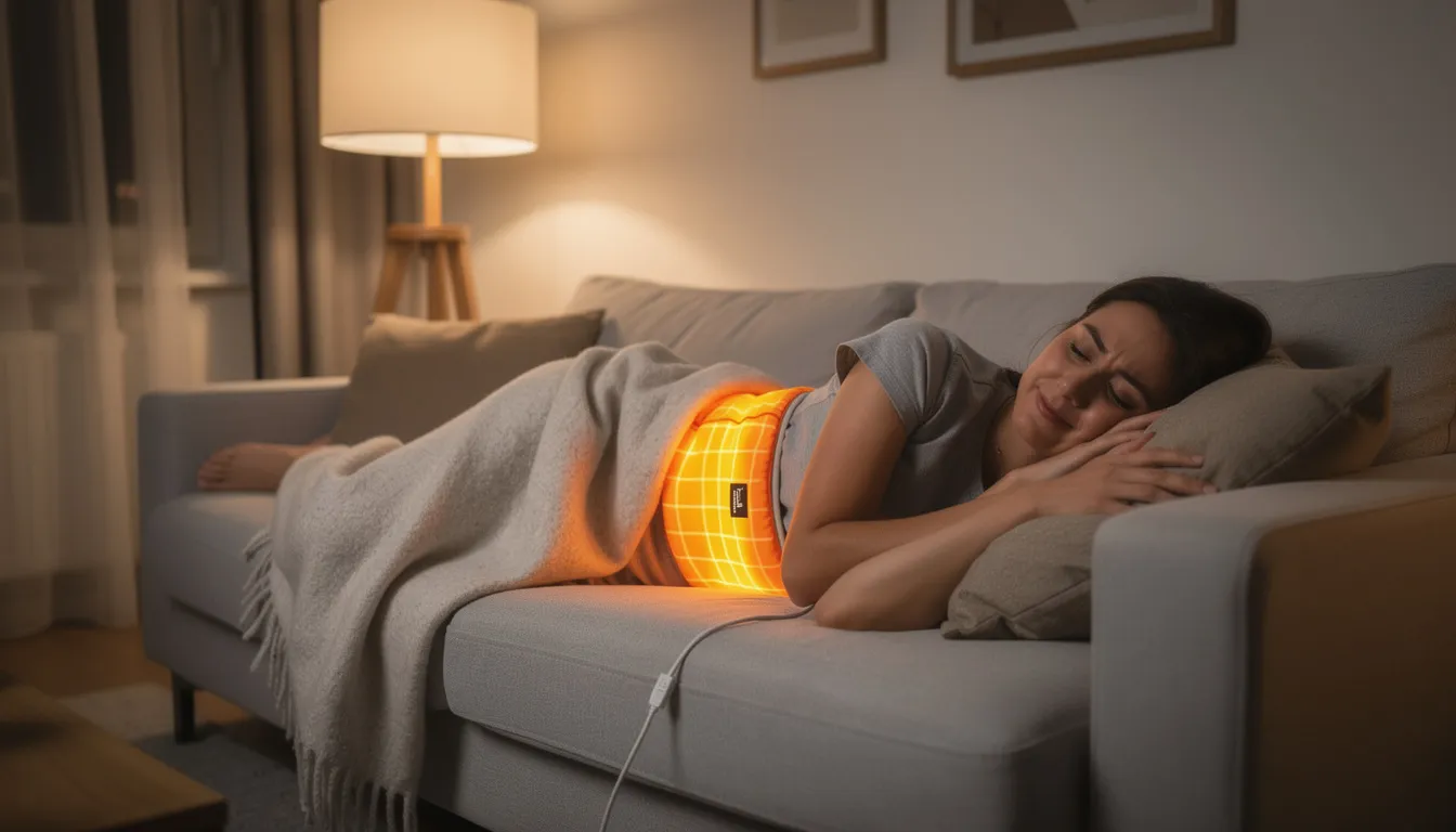 Eine Person sitzt entspannt auf einem Sofa und hat ein Wärmekissen auf dem Rücken, was auf eine Suche nach Linderung von Schmerzen hindeutet. Diese Szene könnte mit Erfahrungen von Patienten verbunden sein, die medizinisches Cannabis zur Verbesserung ihrer Lebensqualität nutzen.