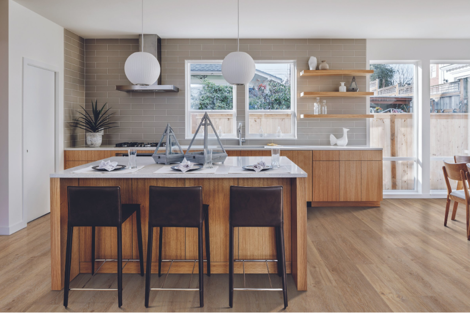 modern kitchen with luxury vinyl flooring