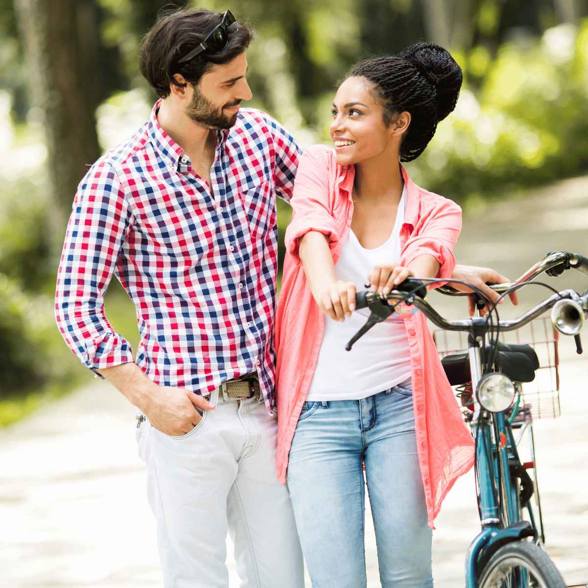 Man and woman biking