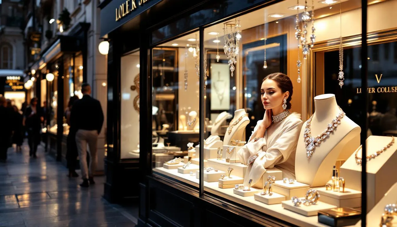 A bustling street in one of London's iconic jewellery districts filled with shops.