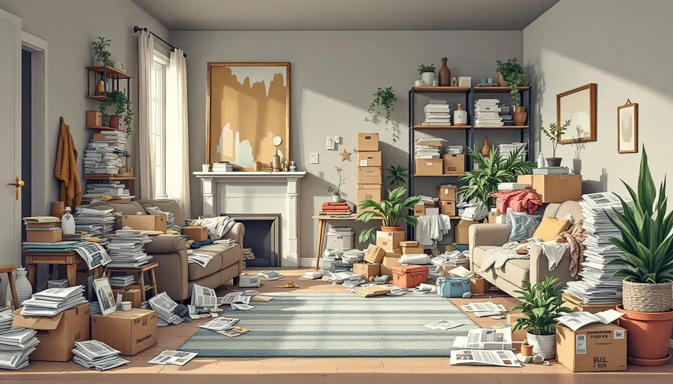An example of a cluttered living space affected by hoarding, illustrating the impact of hoarding on daily life.