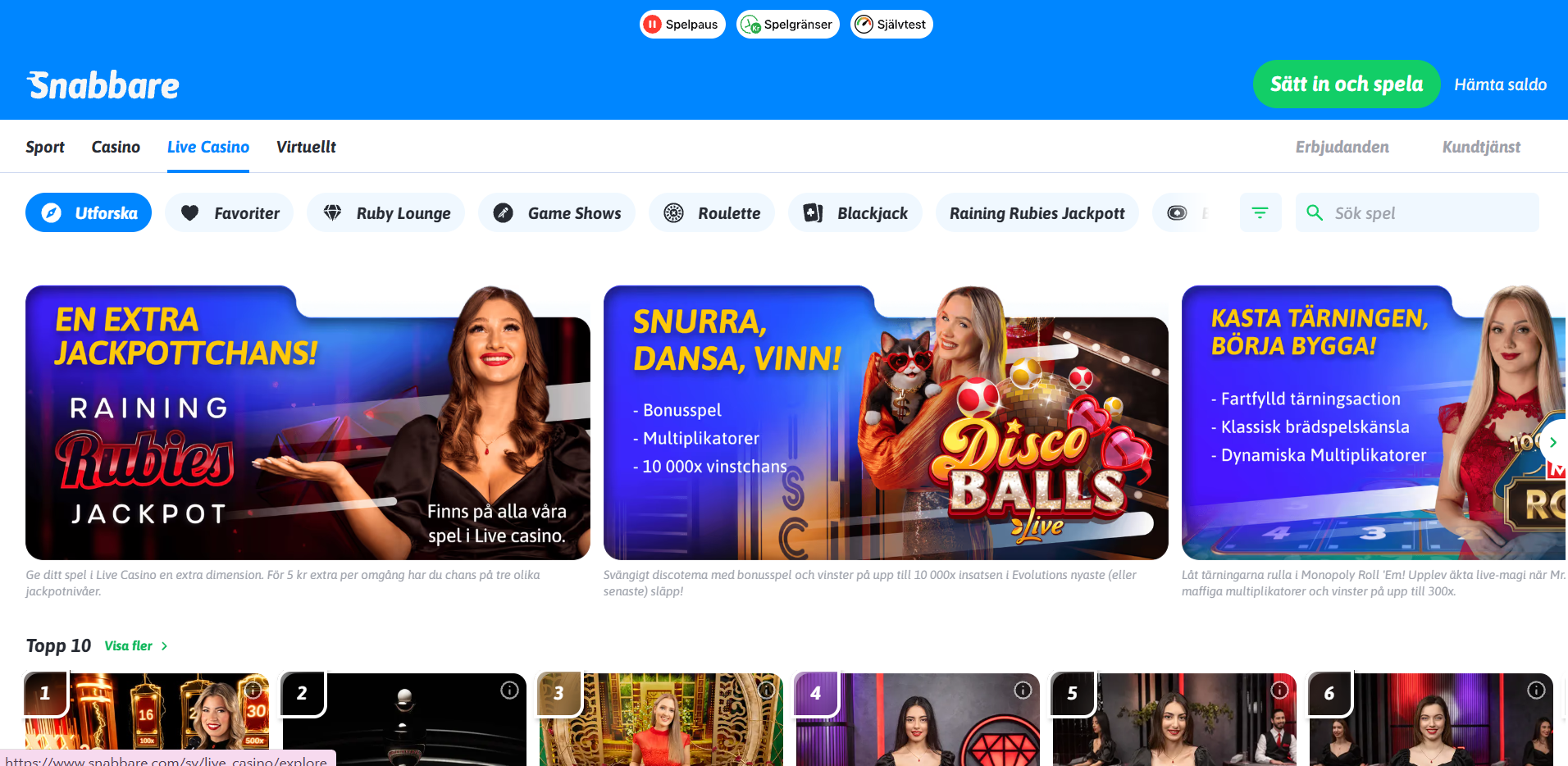 Live casino hos Snabbare
