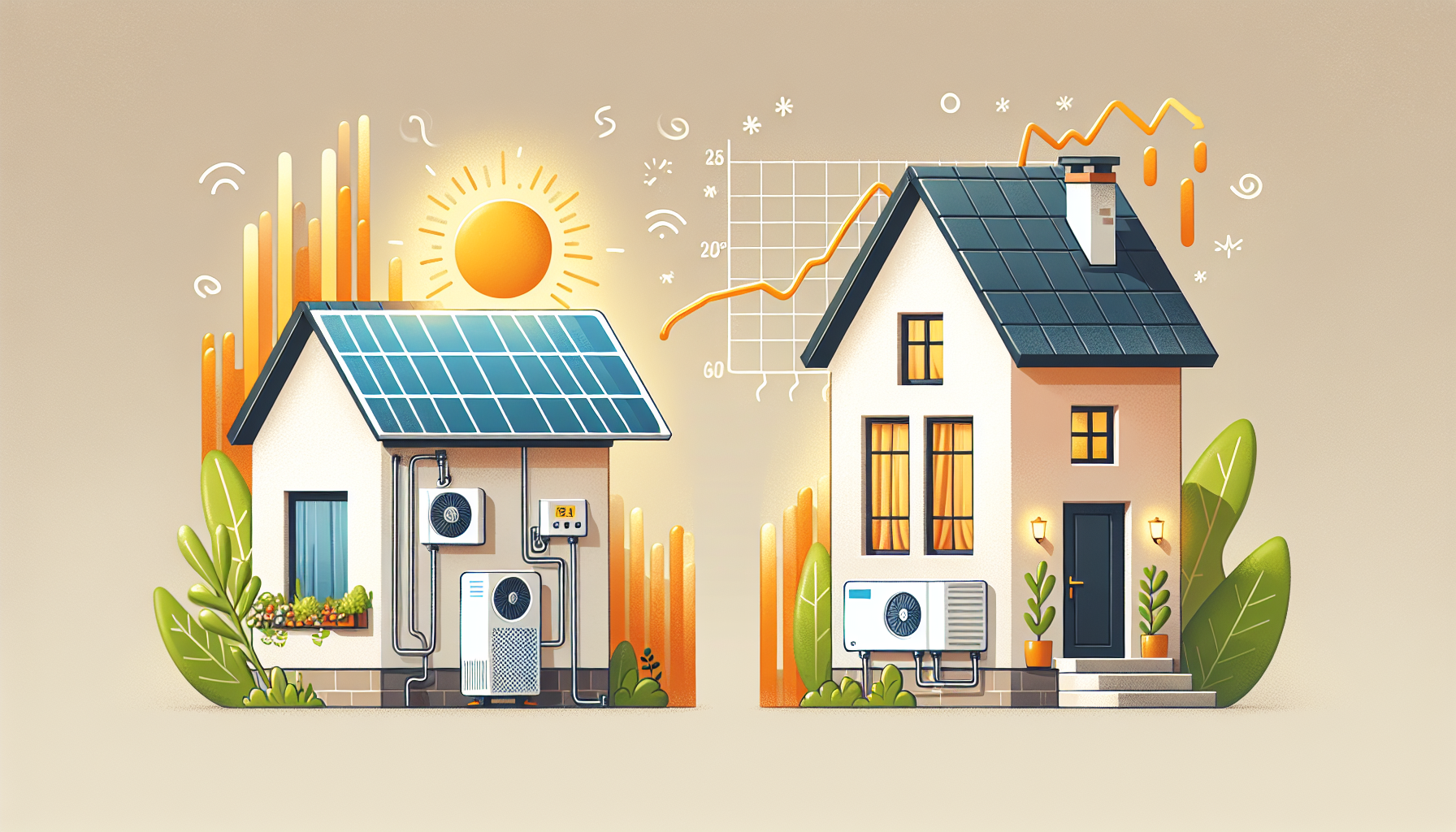 Illustration of solar and heat pump systems