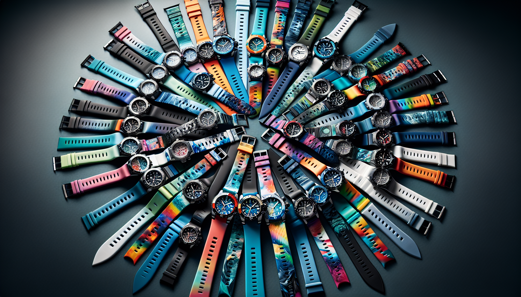Illustration of a variety of Shark watch bands in different colors and designs