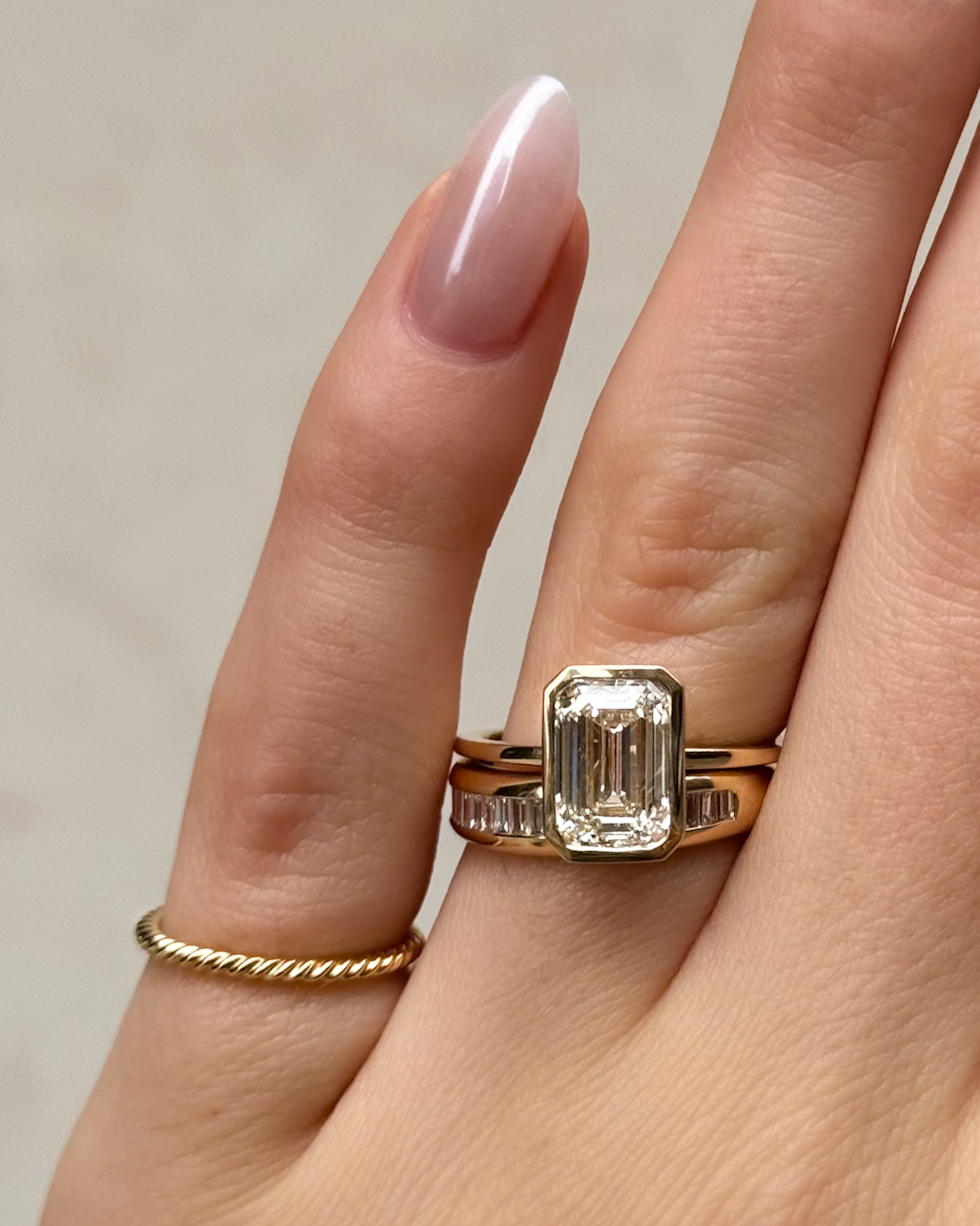 GOODSTONE Penumbra Bezel Set Engagement Ring With Emerald Cut