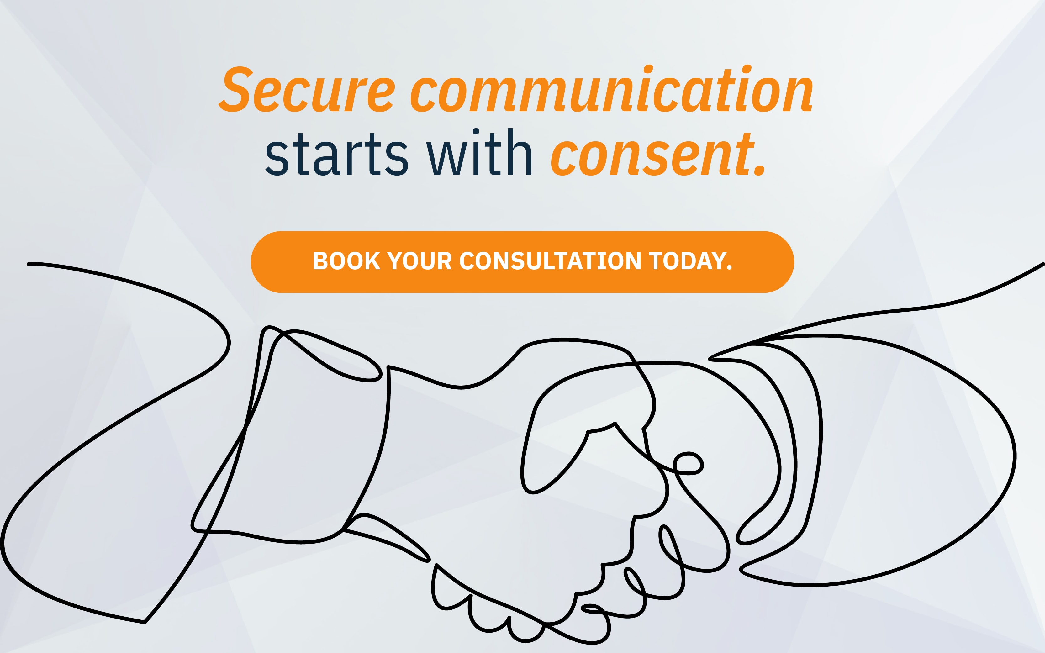 Illustrated handshake and call to action to book a consultation for secure, compliant communication.