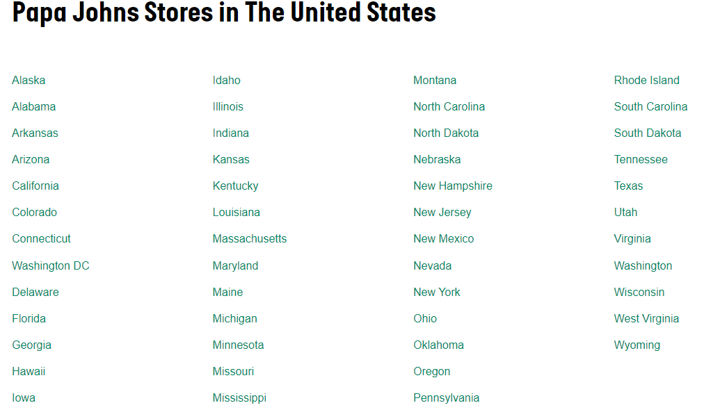 Papa John's Restaurant locations in the US