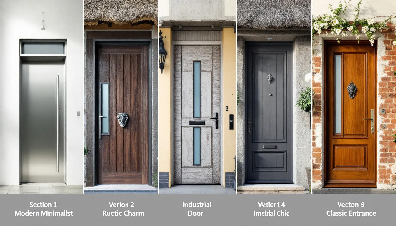 A variety of front entry doors showcasing different designs and materials.