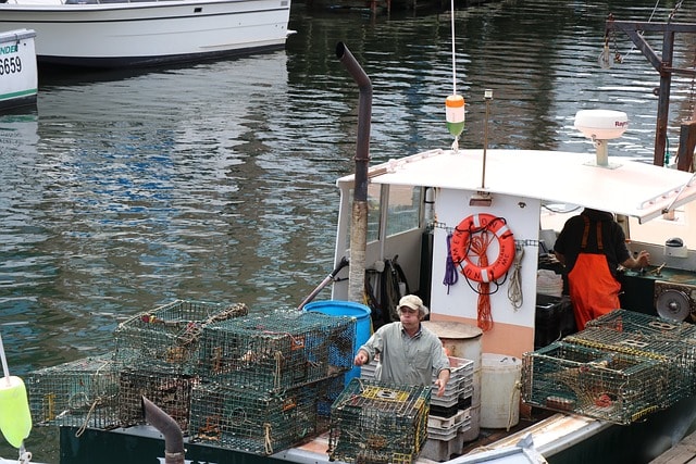 lobster traps, lobster fishing boat, portland maine