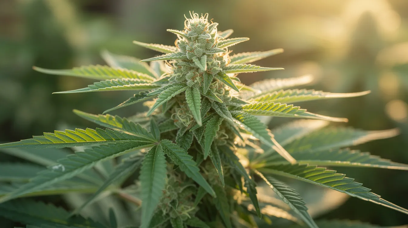 A close-up photo showcases vibrant green cannabis plant leaves and buds basking in natural sunlight, highlighting the beauty of marijuana plants as they thrive outdoors. This image reflects the growing interest in cannabis, particularly in states like Rhode Island where the cannabis control commission oversees legal recreational marijuana and medical cannabis patients.