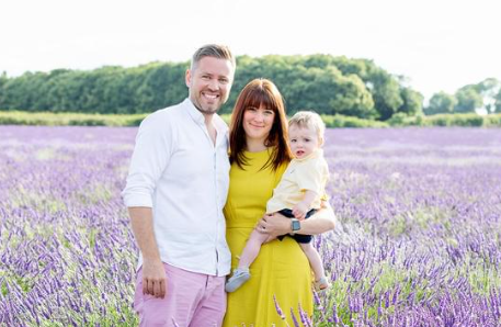Co-founders Dani & Chris in lavender fields with their eldest son Teddy