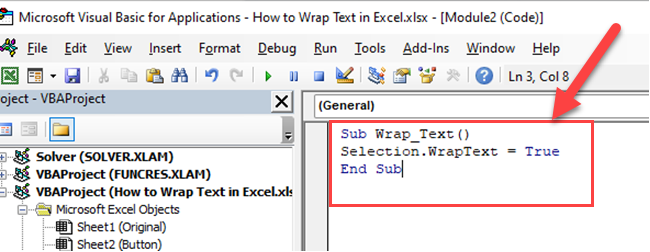 VBA code to wrap text string in Excel 