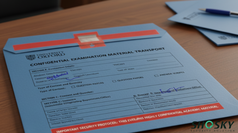University envelope with exam details and tamper-evident seal