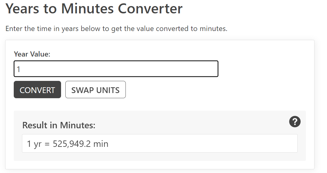 Inch Calculator - Years to Minutes Converter