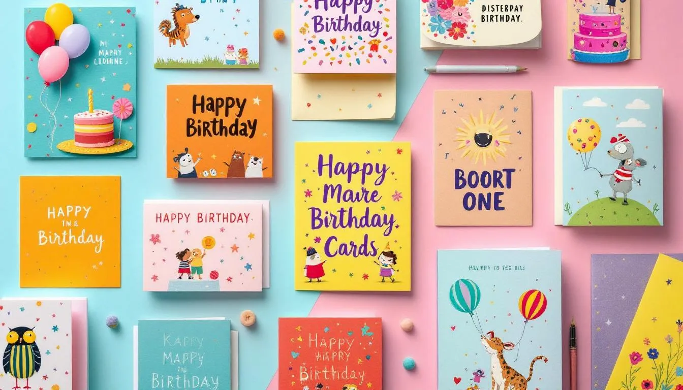 A collection of personalized birthday cards showcasing various designs.