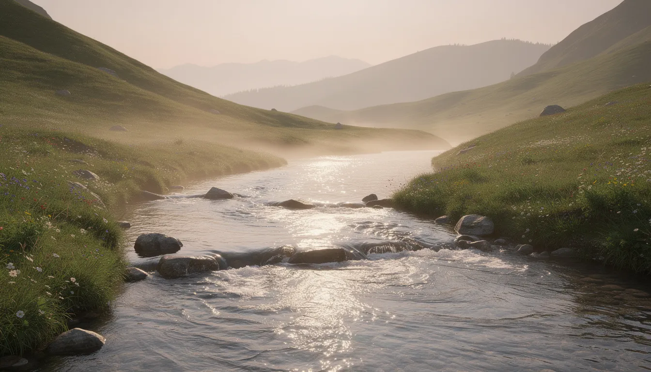 The image depicts multiple water streams gracefully converging into a single river that flows through a serene valley, symbolizing the importance of combining various retirement plans and savings strategies for a secure financial future. This tranquil scene reflects the idea of managing assets and investments effectively to support long-term retirement goals.
