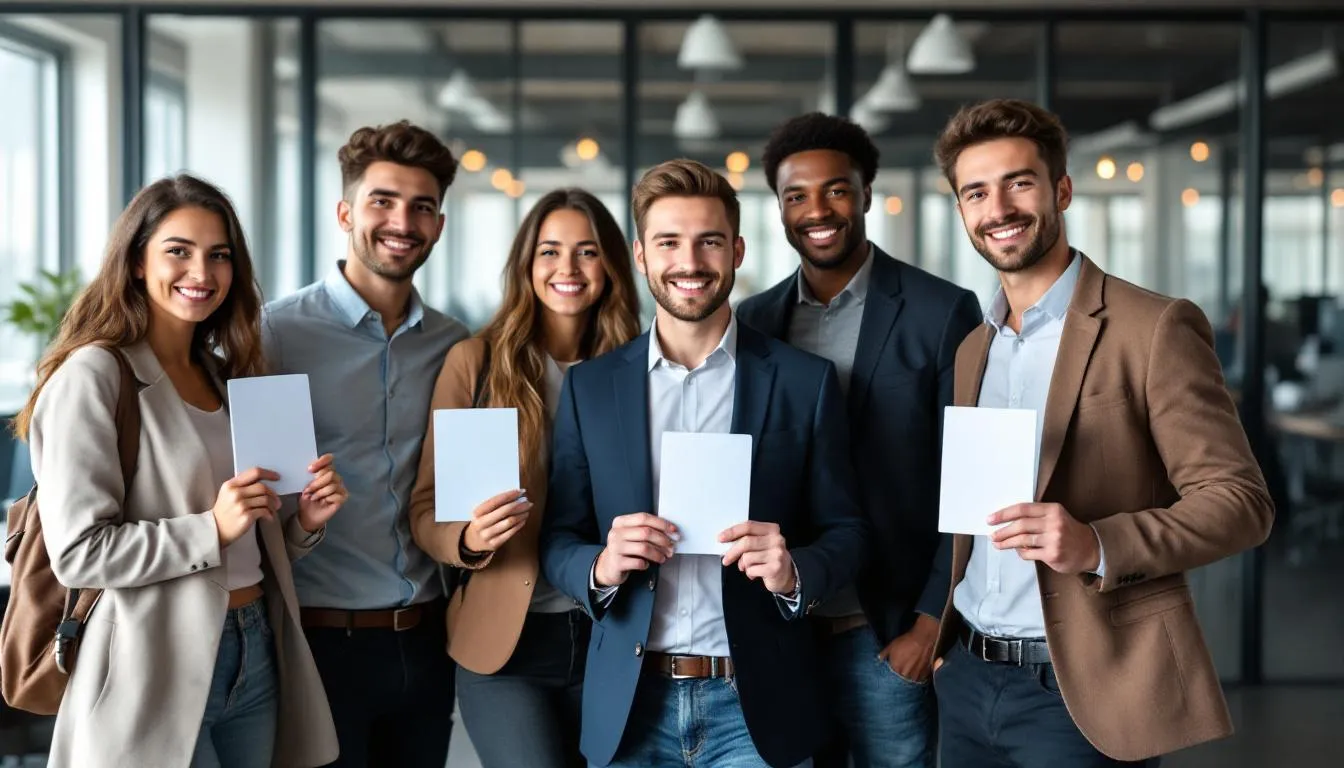 Étudiants étrangers en alternance, tenant leurs titres de séjour.