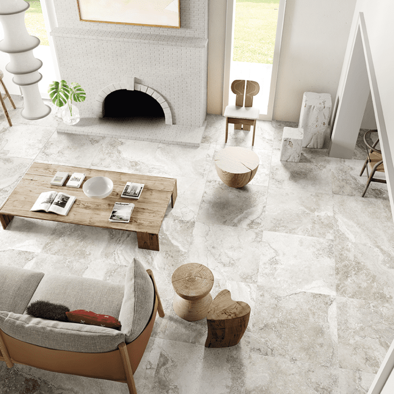 Travertine effect matt, grey porcelain floor or wall tile - Bloom by Edimax-Astor Tiles. Part of the 3D shaped technology.