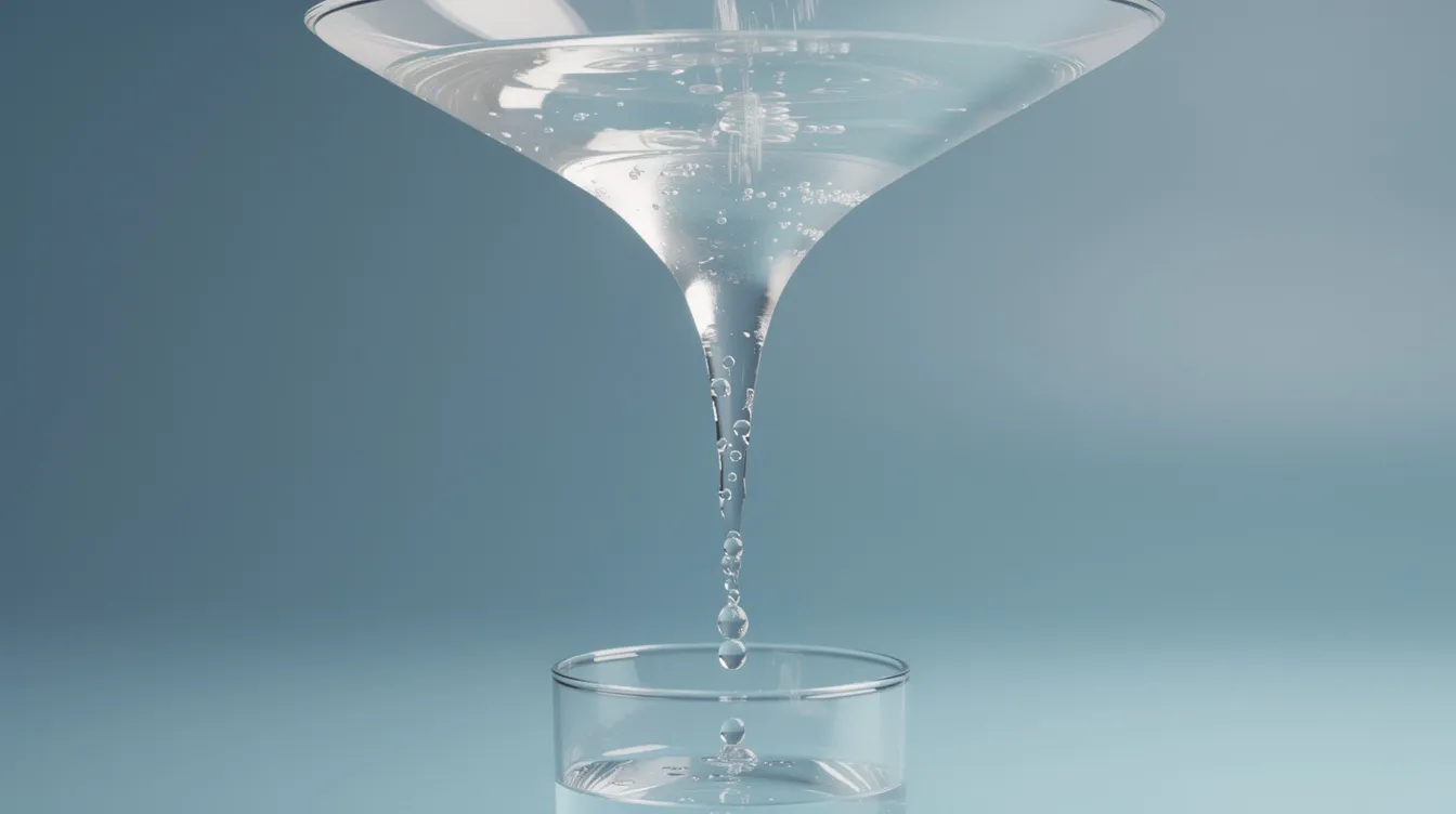 The image depicts an abstract representation of a wide funnel tapering down to a thin stream of water droplets cascading into a glass, symbolizing the process of lead generation and the flow of qualified leads into a business. This visual metaphor reflects the importance of effective digital marketing strategies in nurturing leads for business growth.