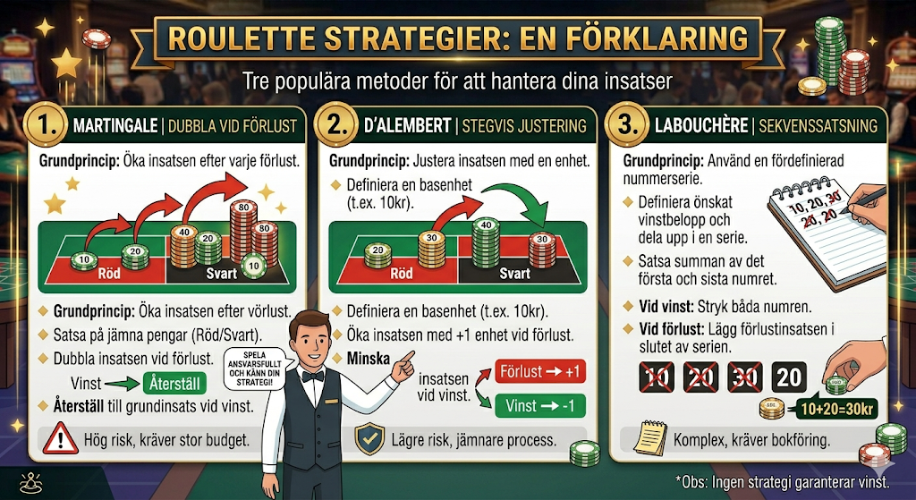 Roulette strategier som Martingale, Labouchère och D’Alembert