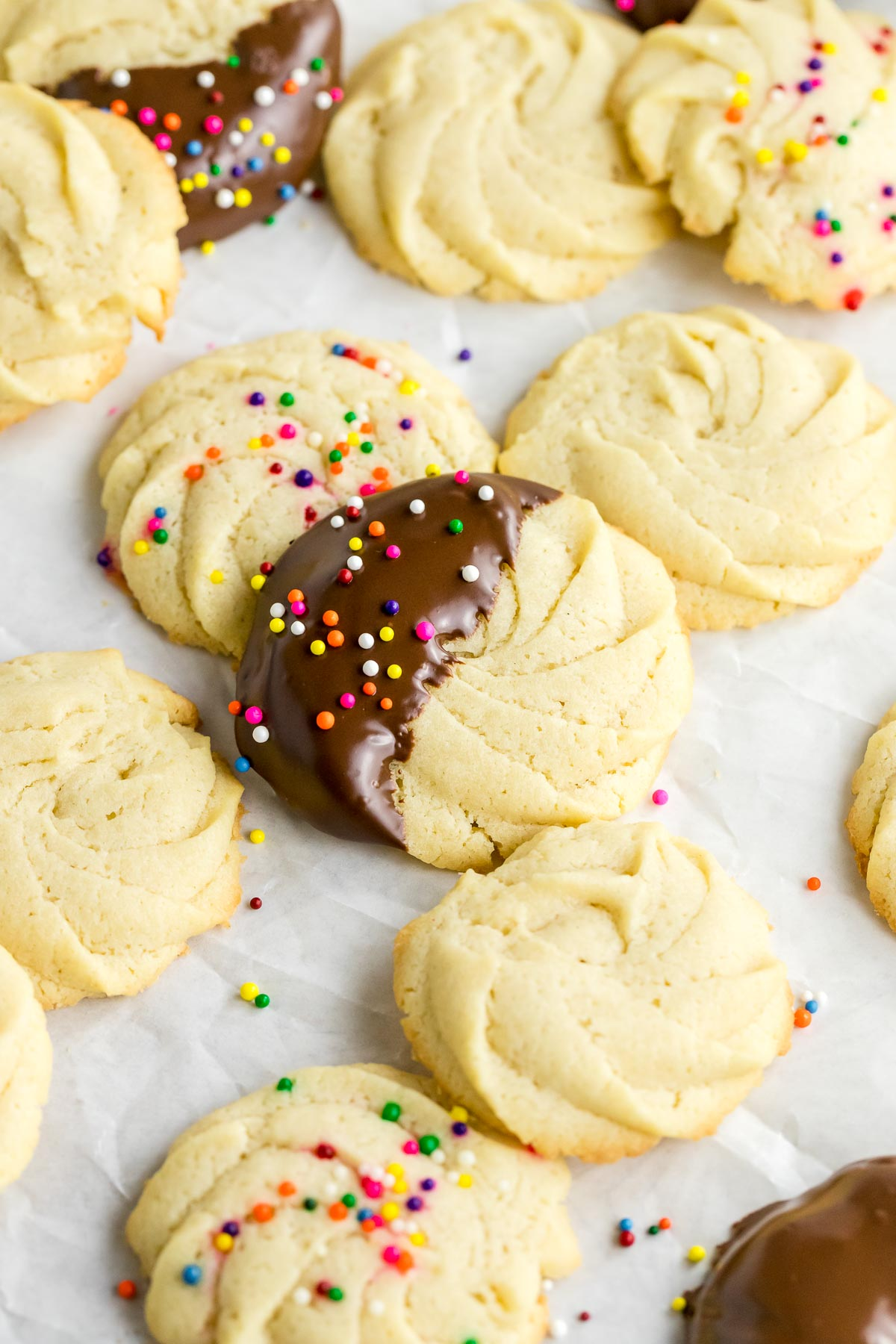 Danish butter cookies on parchment paper