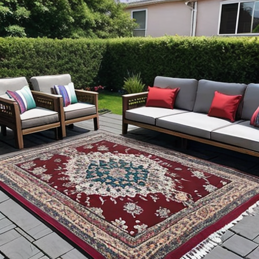 Pretty outdoor rug is perfect on a patio.  Can be the focal point for your small outdoor