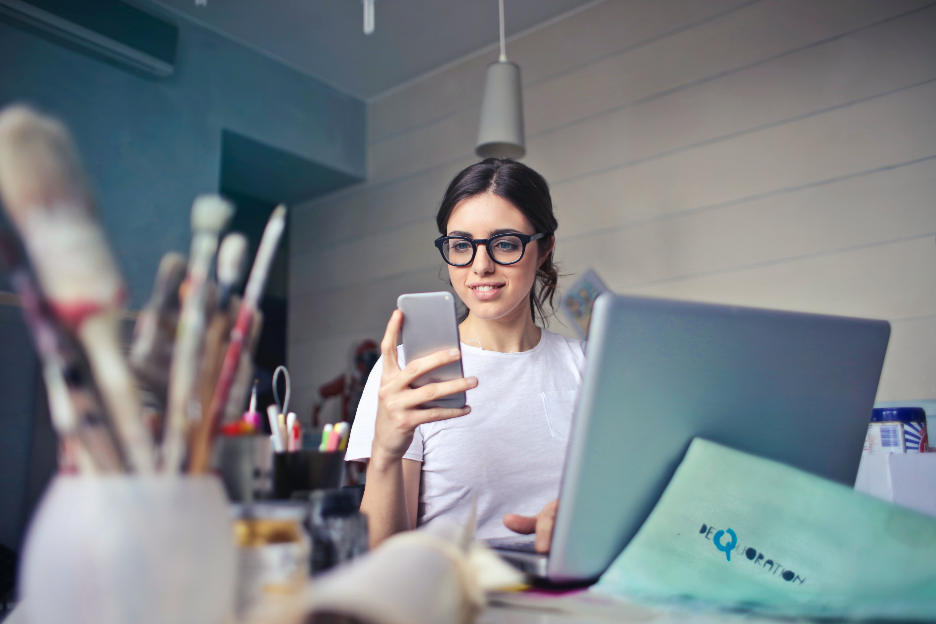 A woman enjoys a brand's engaging online presence.