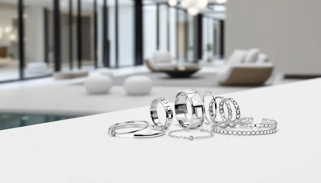 A variety of silver bracelets displayed together, showcasing different styles and designs.