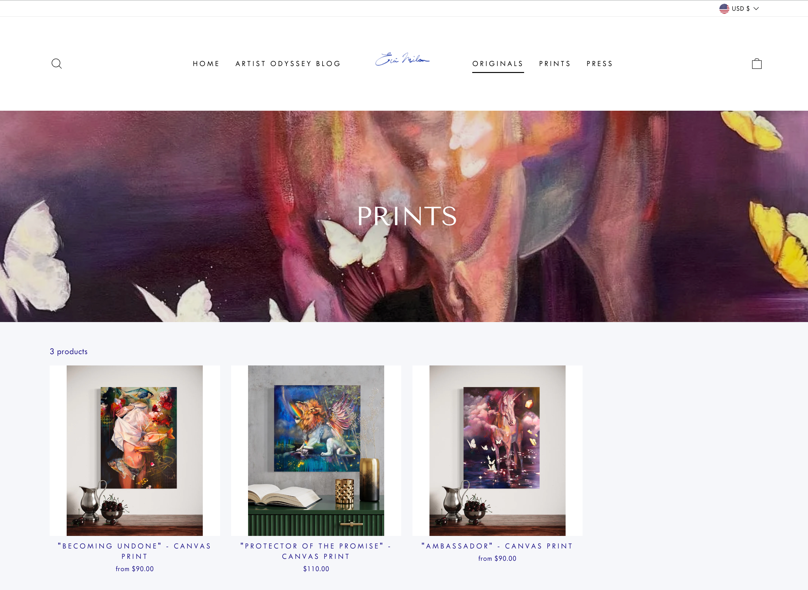 Professional artist Elli Milan's online art prints store