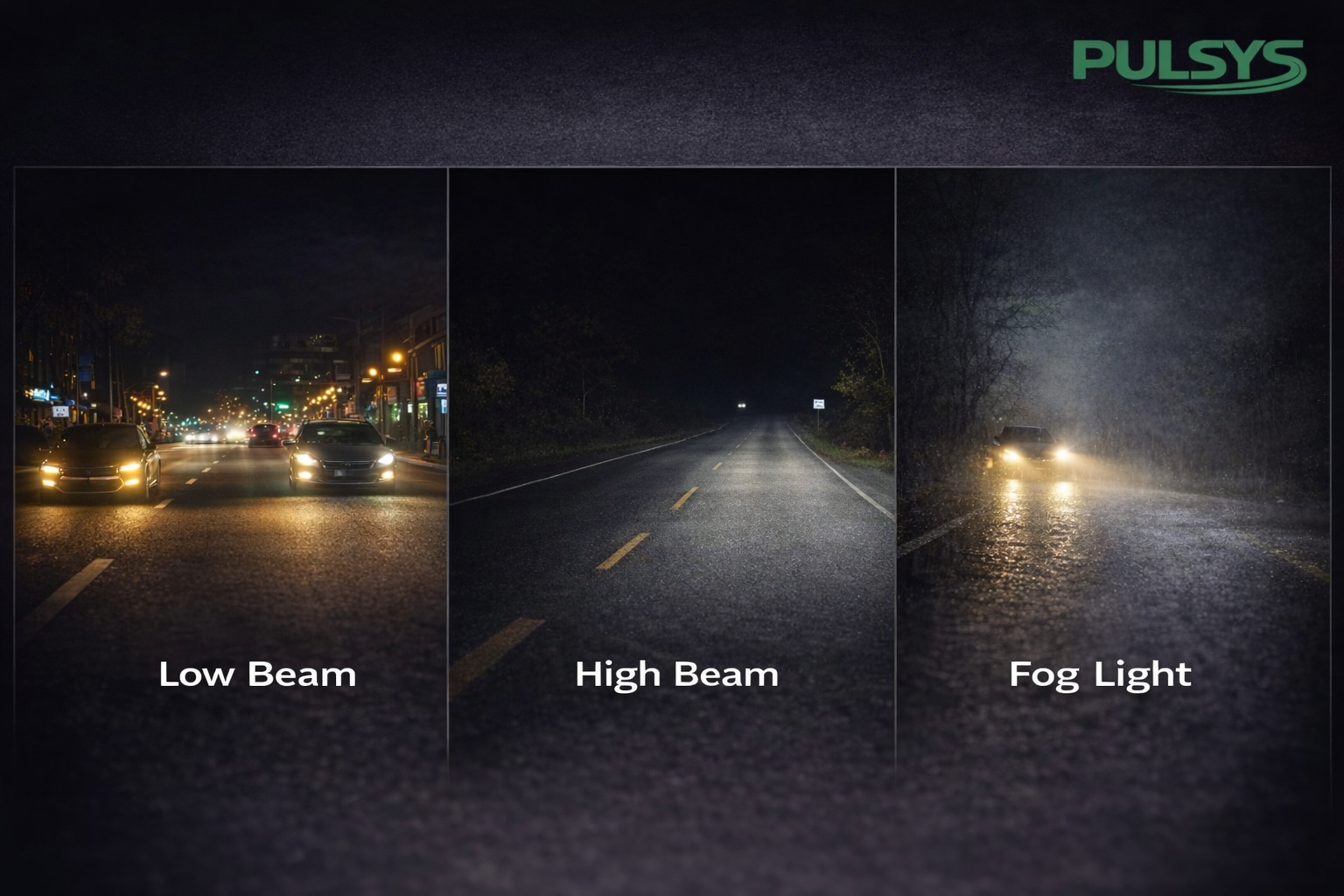 low beam vs high beam vs fog light