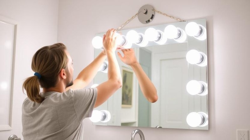 A person installing Vanity Mirror Lights