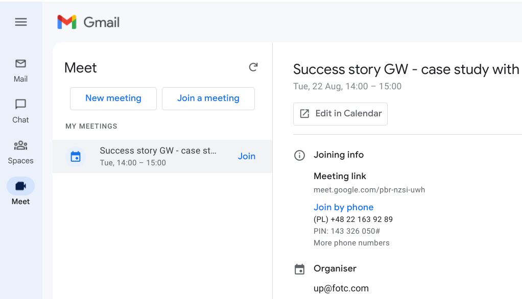 Gmail meeting options