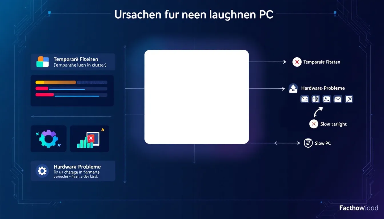 Ursachen für einen langsamen PC, wie z.B. temporäre Dateien und Hardwareprobleme.