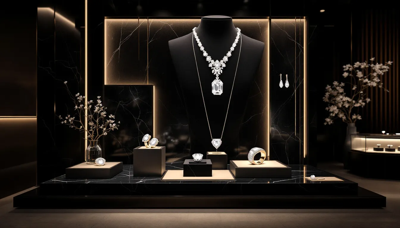 A beautiful display of various lab grown diamond jewelry options.