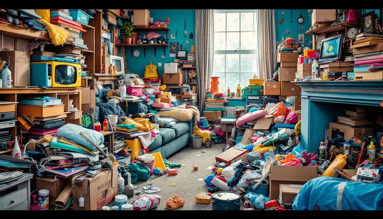 Deep cleaning techniques being applied in a hoarder's home.