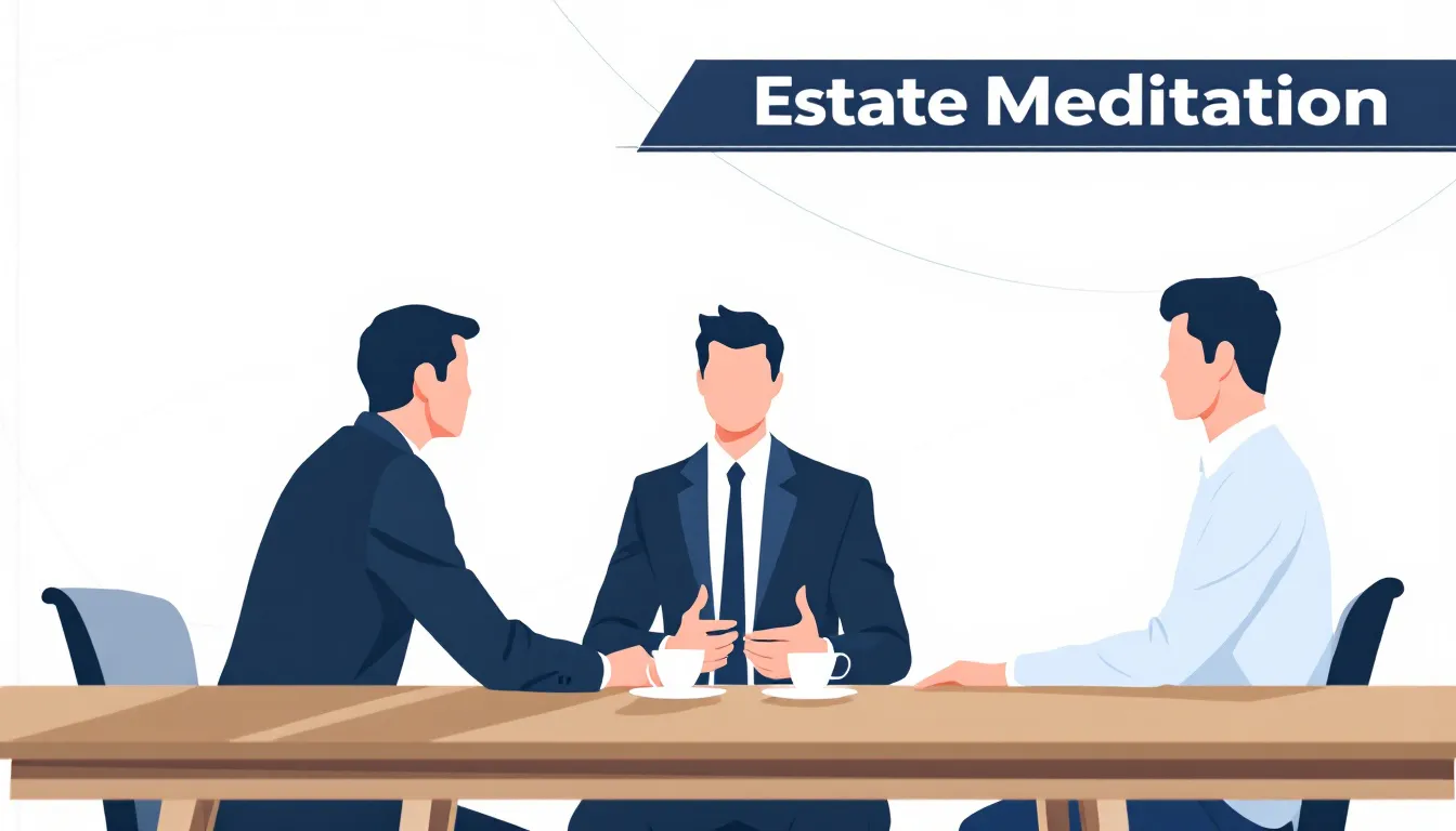 Common estate disputes resolved through mediation, featuring a mediator discussing with clients.