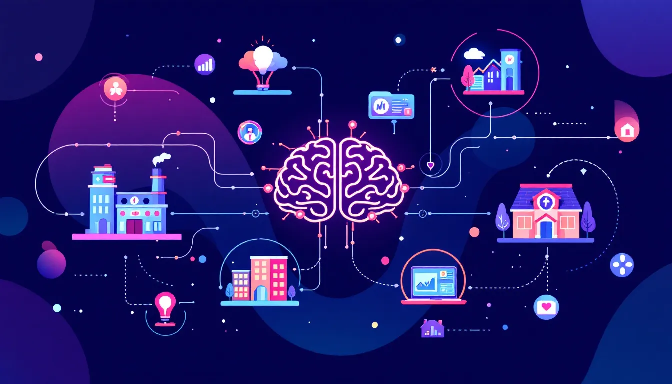 A visual representation of real-world applications of AI in various industries.