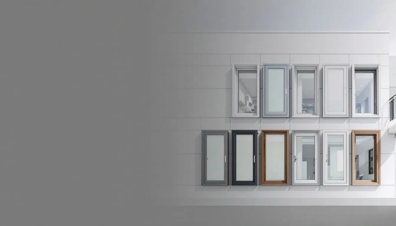 Een modern huis met een overzicht van verschillende kleuren kunststof kozijnen, waaronder antraciet en crème, die de duurzame en energie-efficiënte eigenschappen van de kunststof kozijnen benadrukken. De presentatie toont de beschikbare kleuren en technische kenmerken zoals de maximale beglazingsdikte en uitstekende inbraakwerendheid.