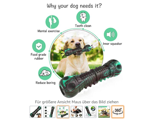 Screenshot von den Produktbildern eines Hundespielzeugs auf Amazon