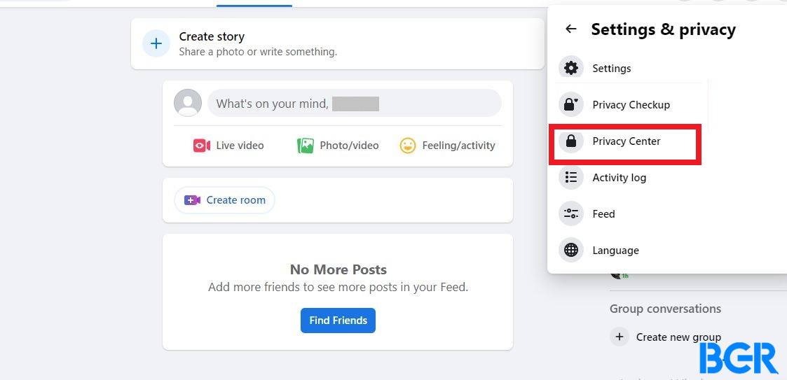The Privacy center tab is an overview of the Privacy checkup tab that you can use to make your profile private on Facebook