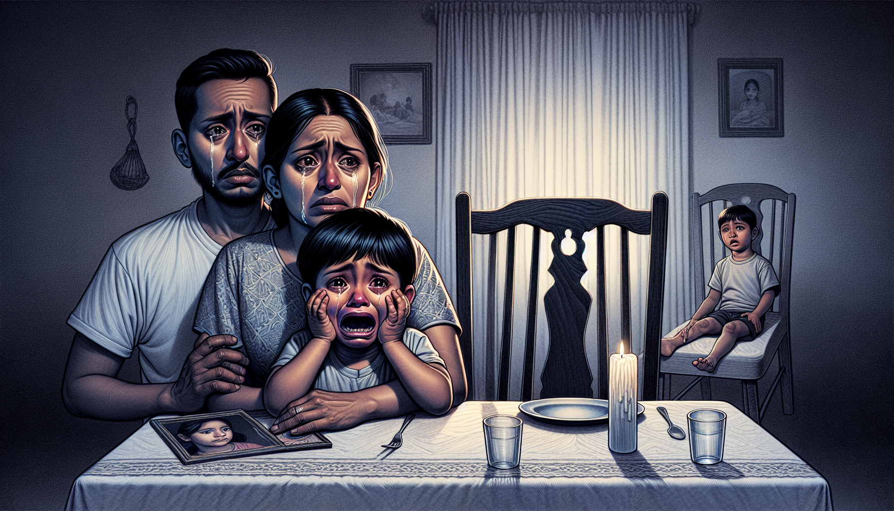 Illustration of a family in distress